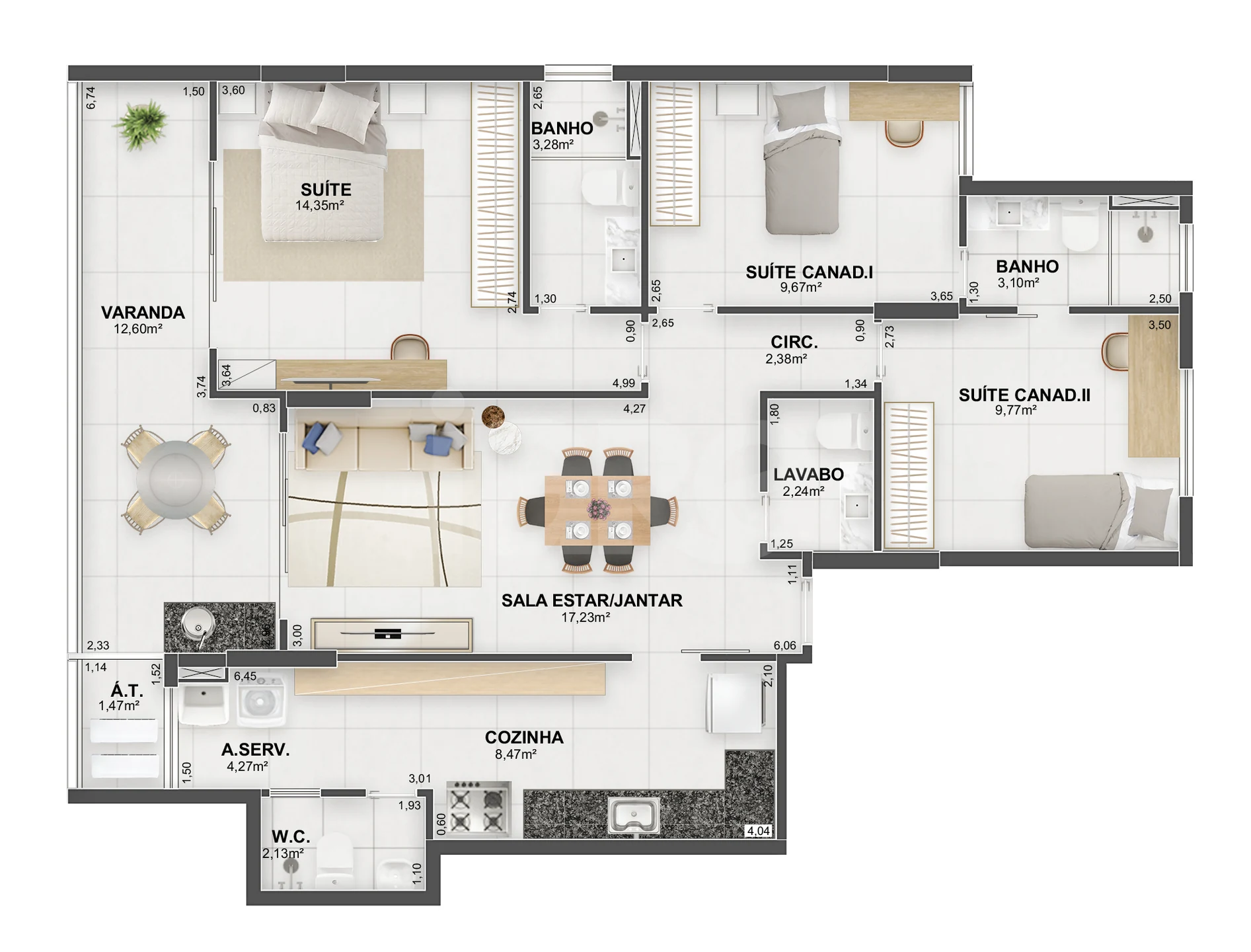 Planta — Apartamento 102,13 m²