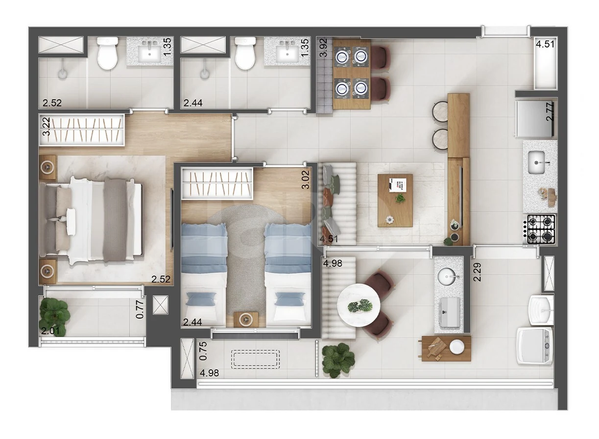 Planta — Apartamento 64,31 m²