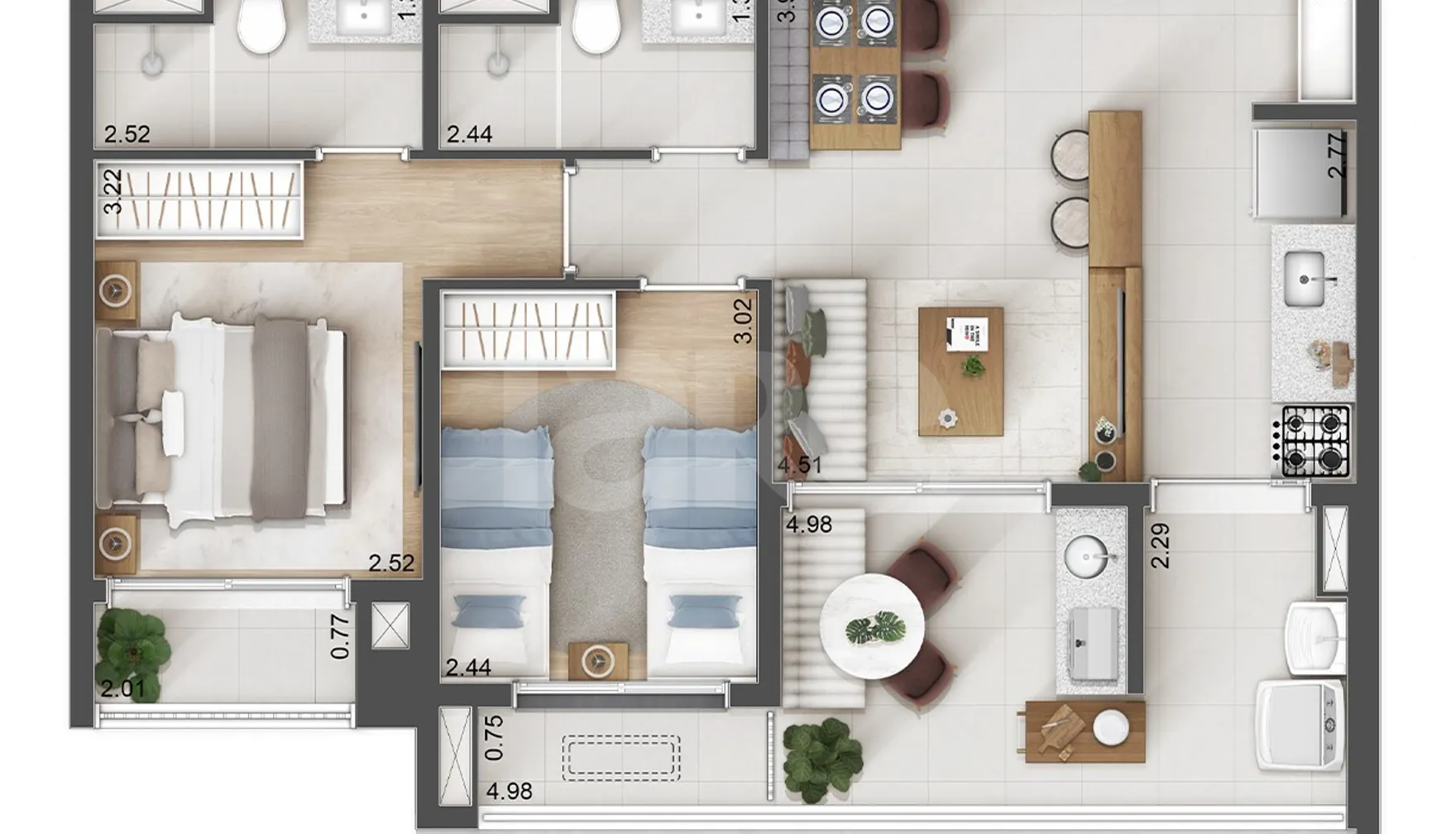 Planta — Apartamento 64,31 m²