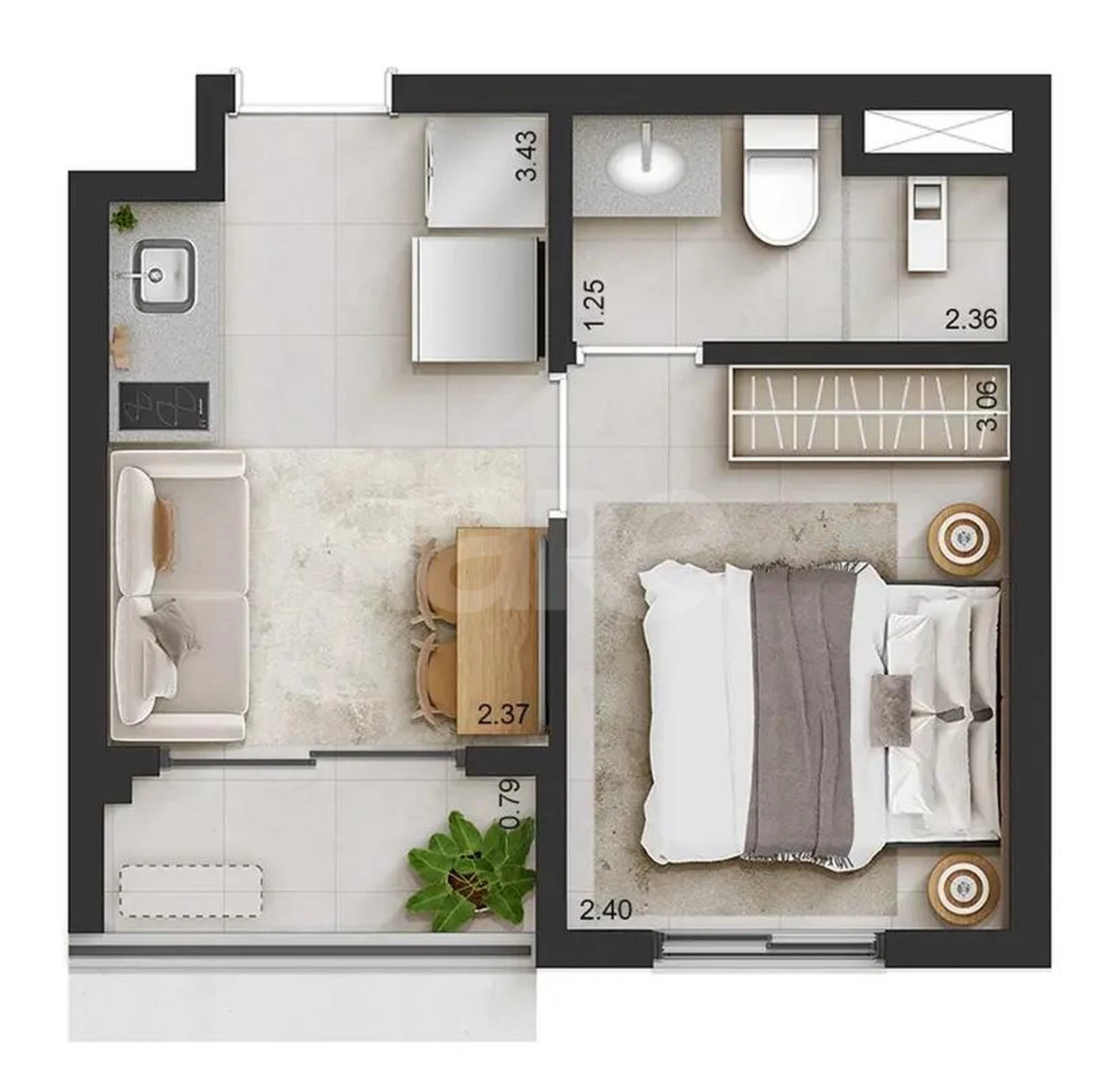 Planta — Apartamento 24,25 m²