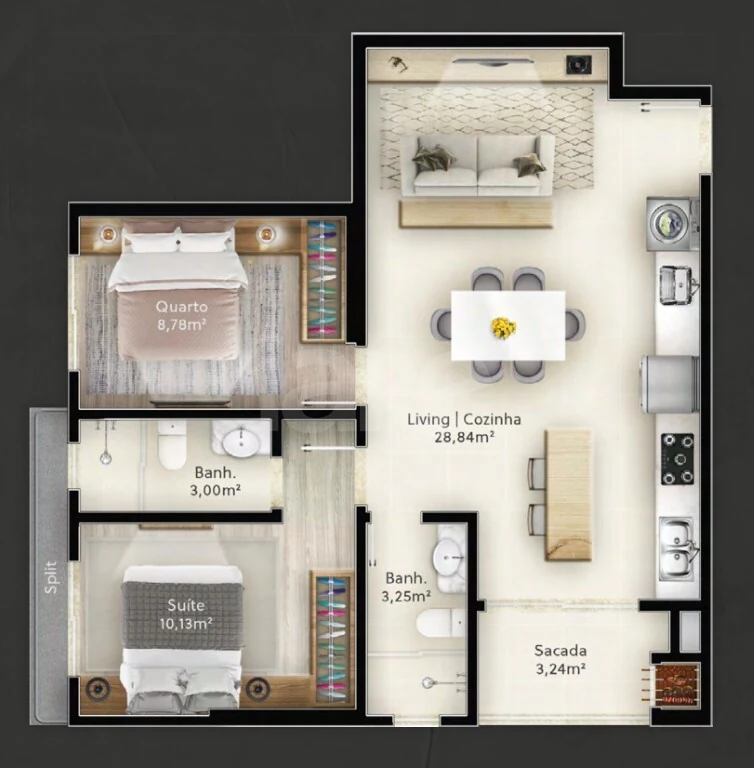 Planta — Apartamento 65,5 m²