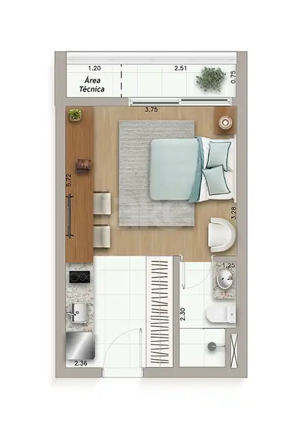 Planta — Studio 28,83 m²