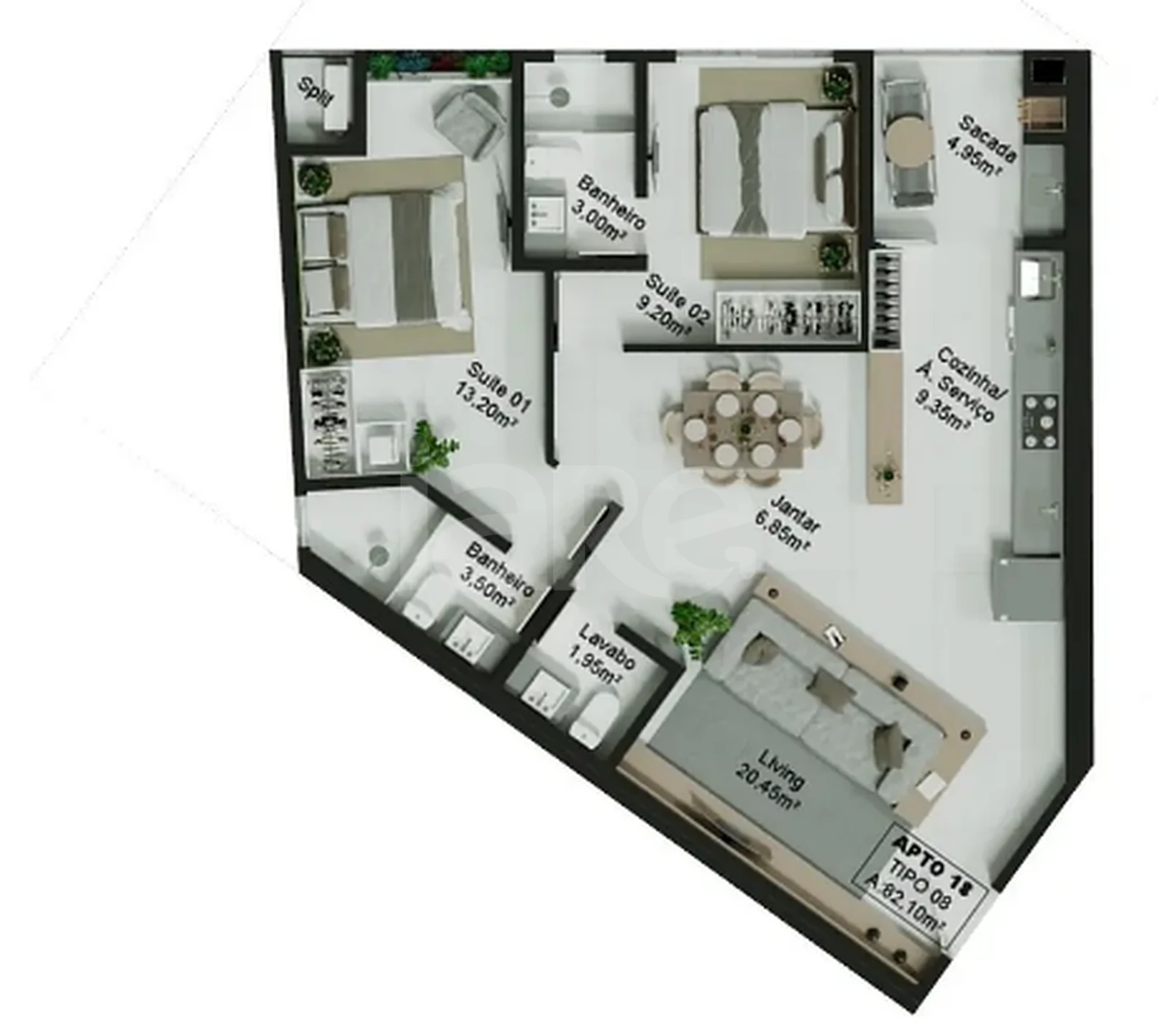 Planta — Apartamento 82,1 m²