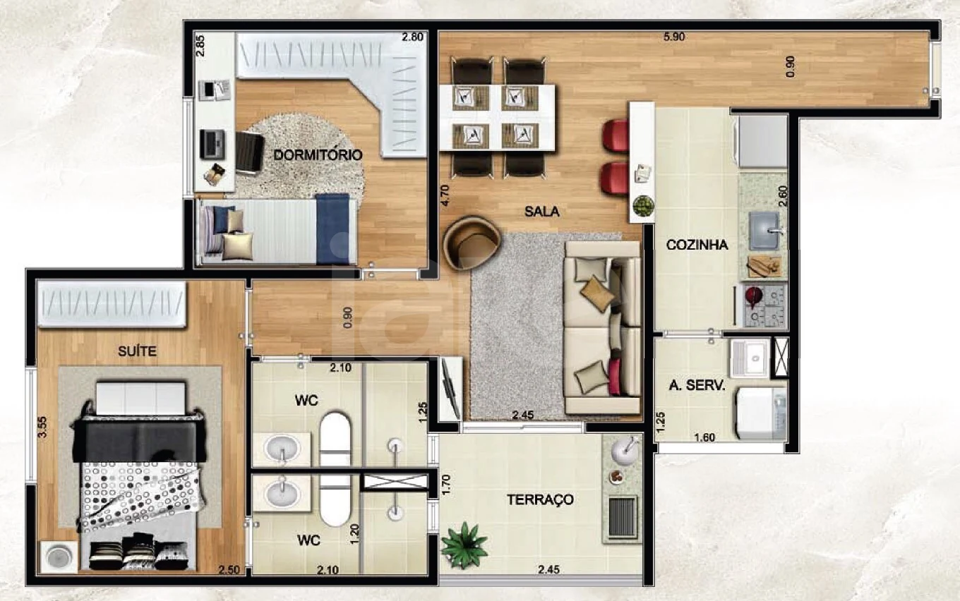 Planta — Apartamento 56,36 m²