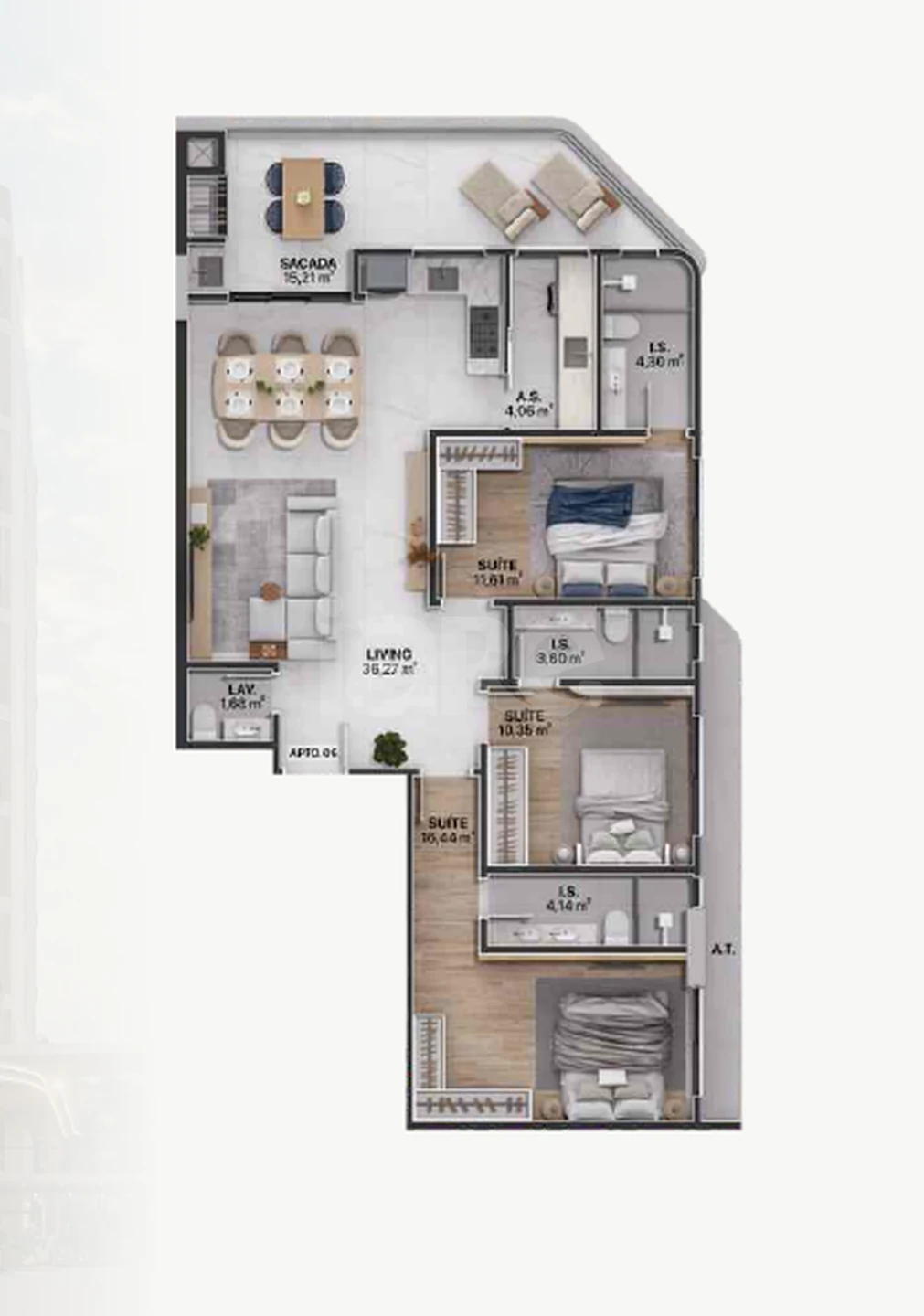 Planta — Apartamento 128 m²