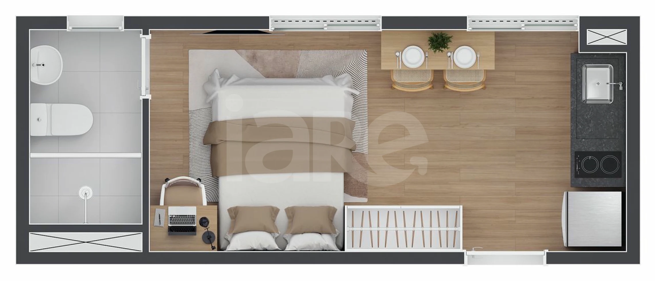 Planta — Planta 01 - 1 dorm 17,58m² - studio