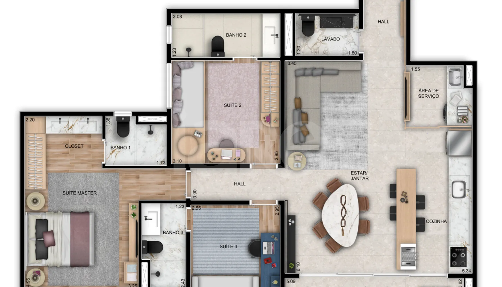 Planta — Apartamento 101,2 m²