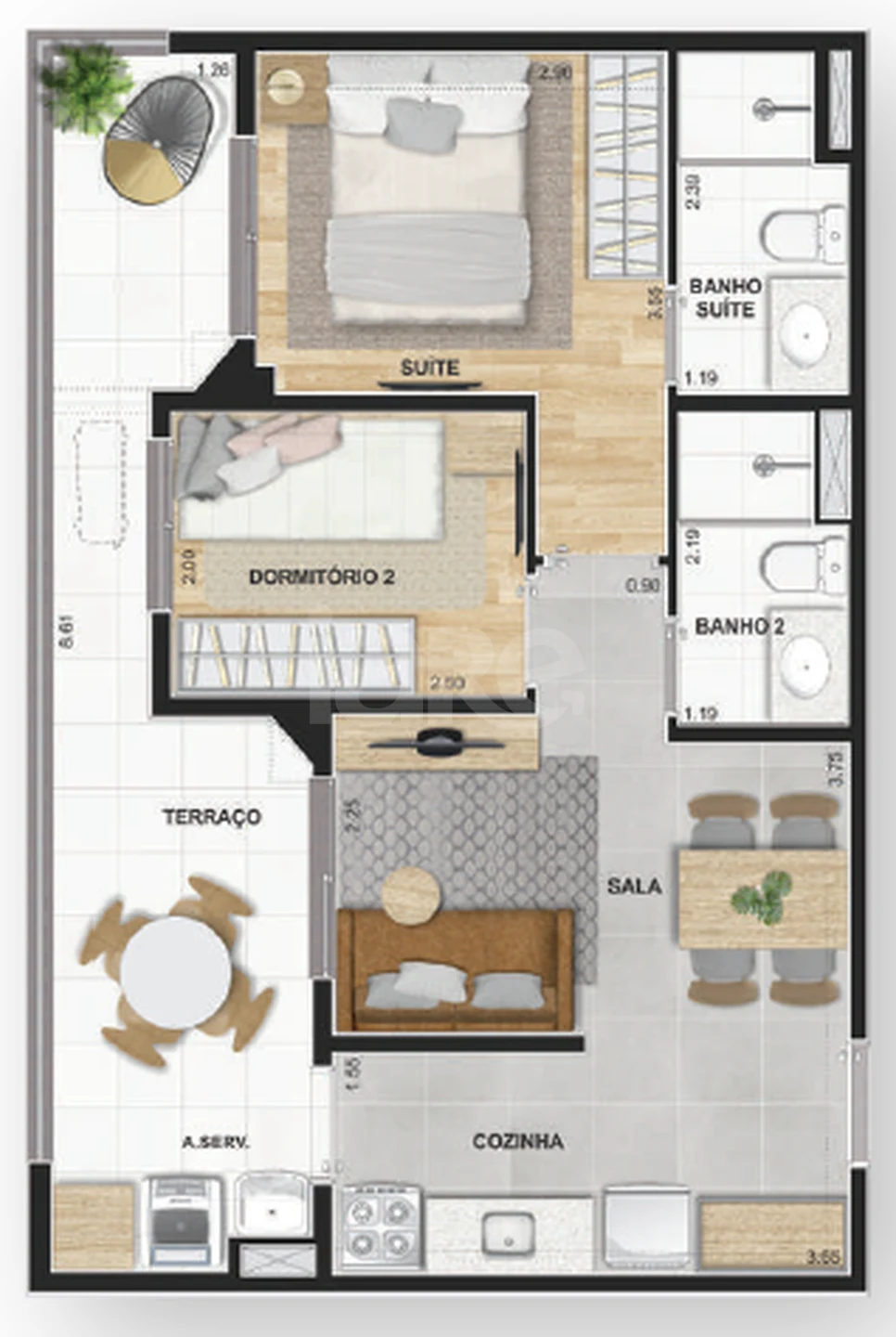 Planta — Apartamento 52 m²