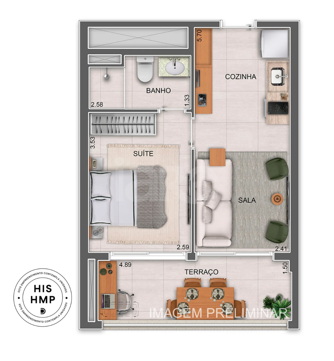 Planta — Studio 35,35 m²