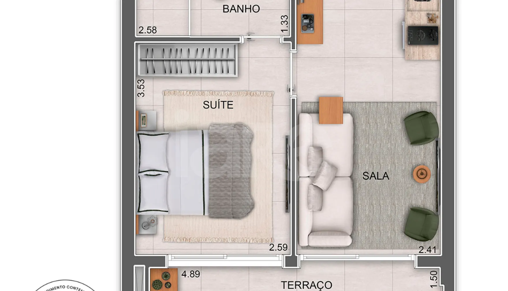 Planta — Studio 35,35 m²