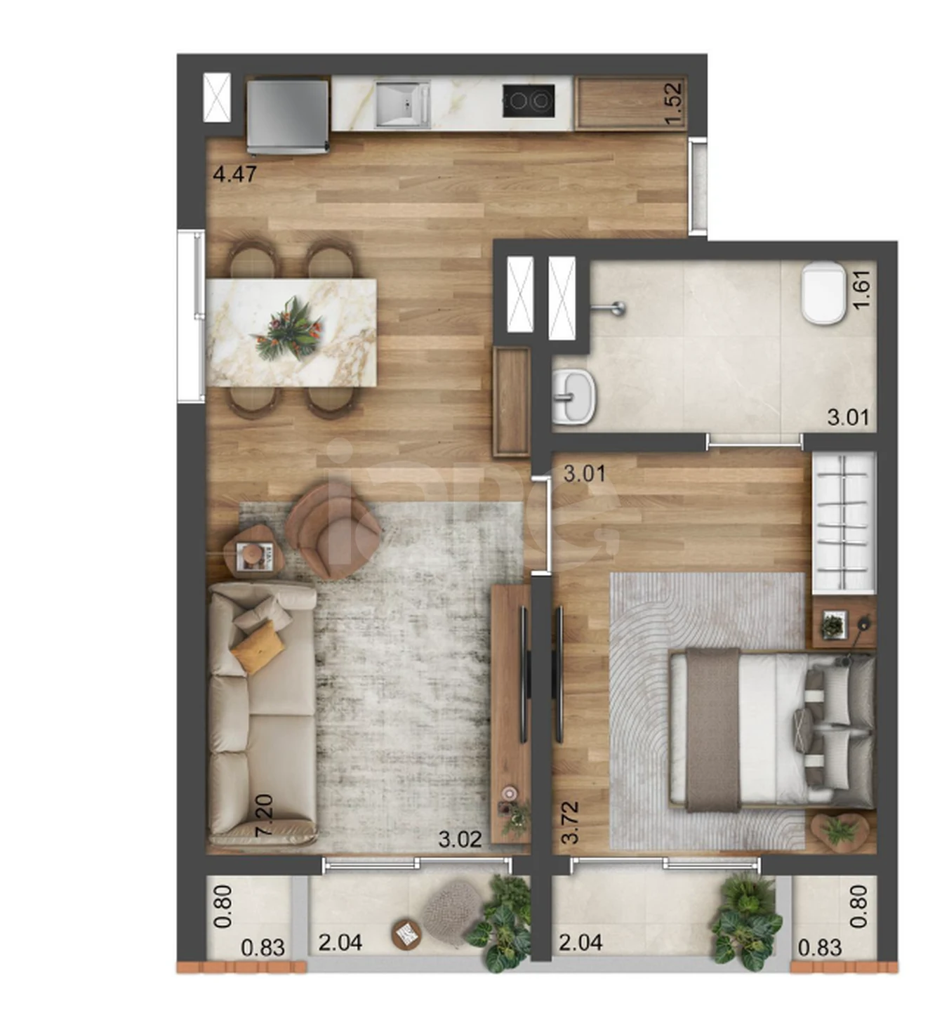 Planta — Apartamento 52,88 m²