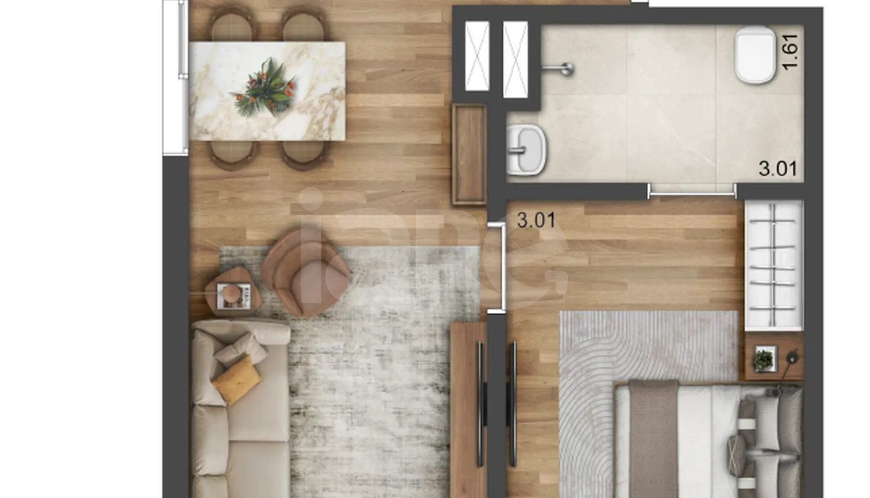 Planta — Apartamento 52,88 m²