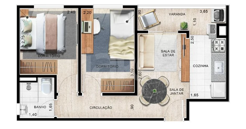 Planta — Apartamento 41,12 m²