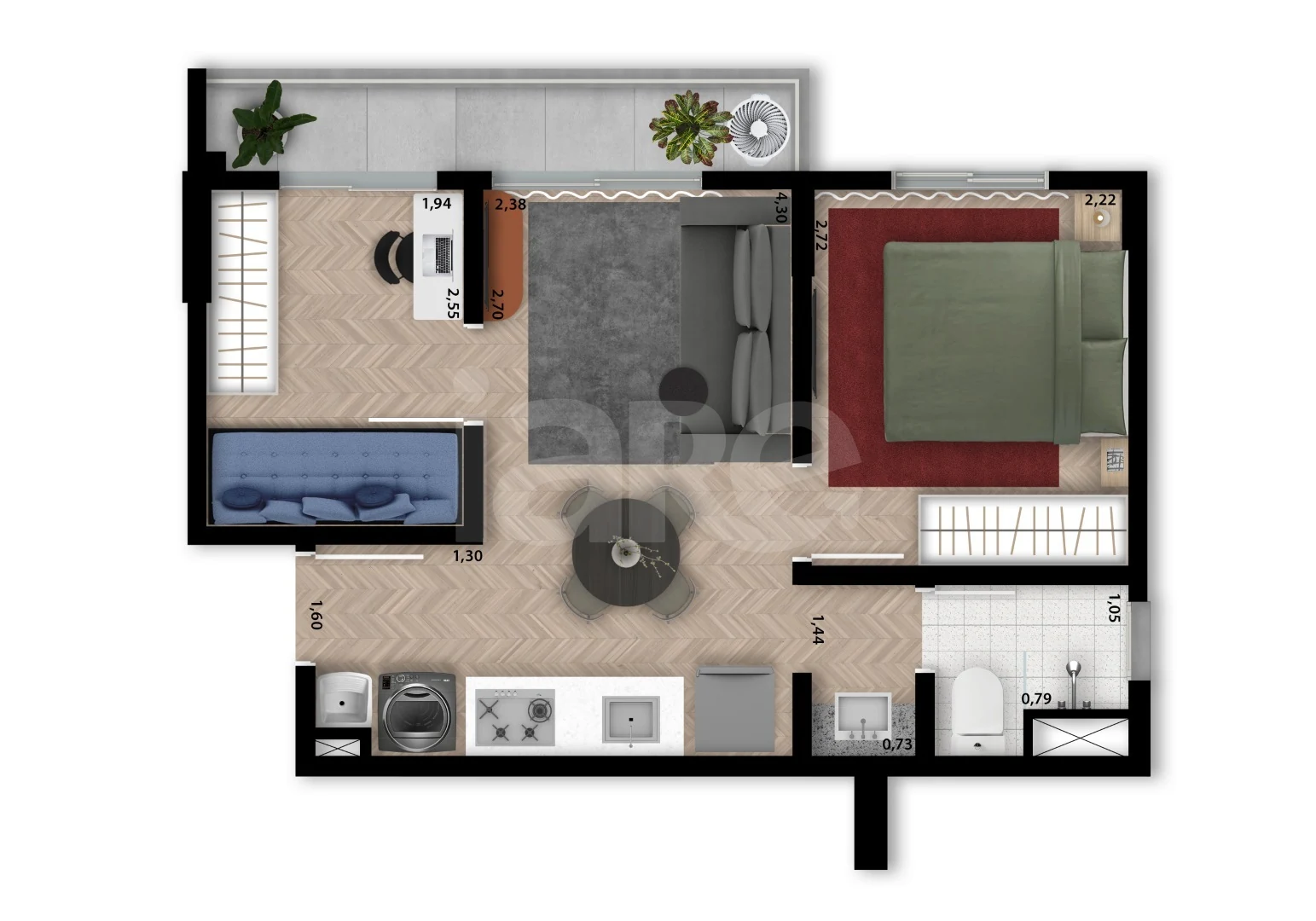 Planta — Apartamento 35,58 m²