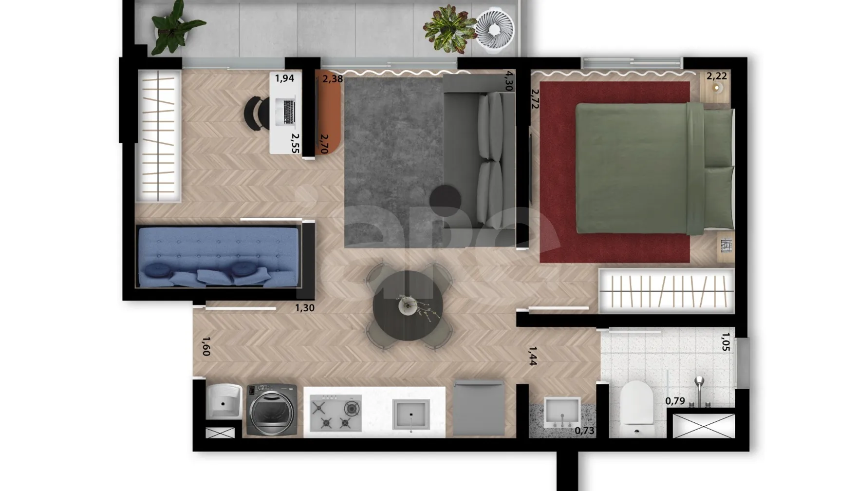 Planta — Apartamento 35,58 m²