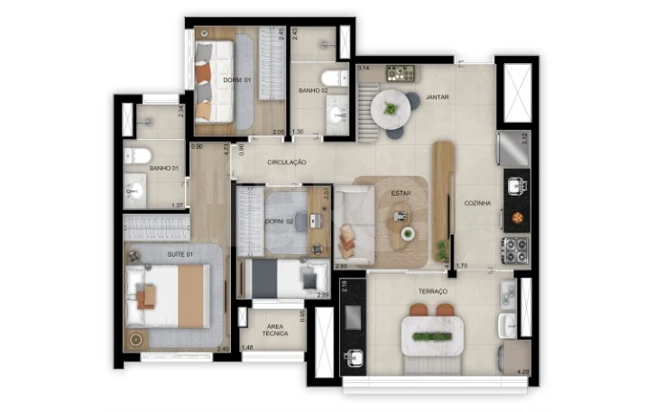 Planta — Apartamento 68,25 m²