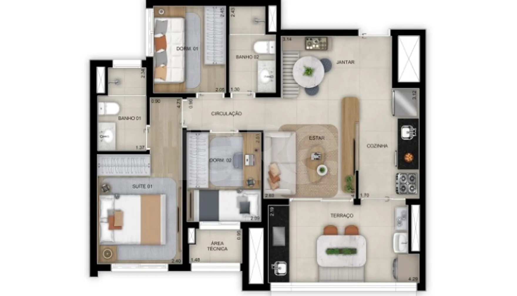 Planta — Apartamento 68,25 m²