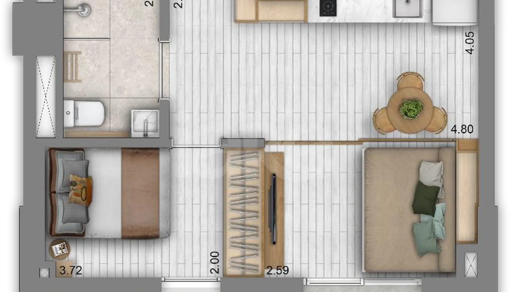 Planta — Studio 36,08 m²