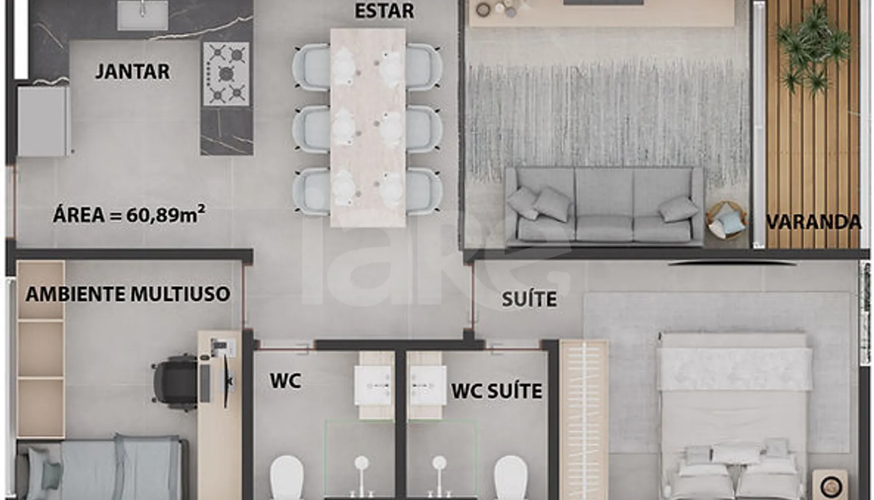 Planta — Apartamento 60,89 m²
