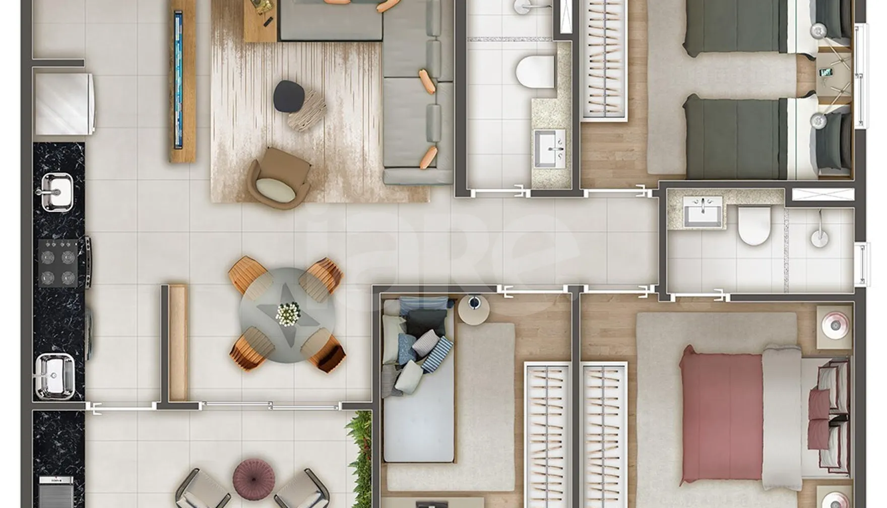 Planta — Apartamento 64,3 m²