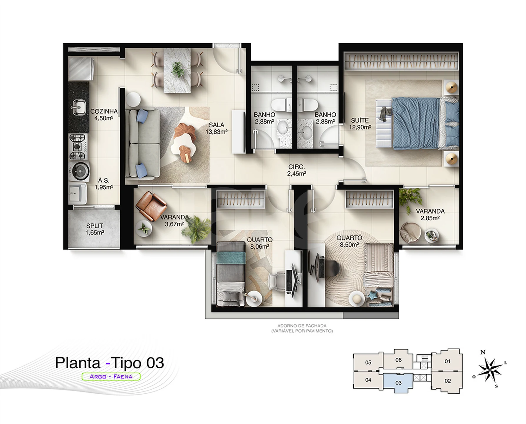 Planta — Apartamento 77,16 m²