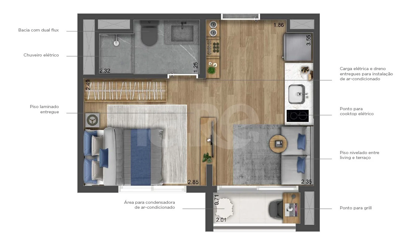 Planta — Studio 24,29 m²