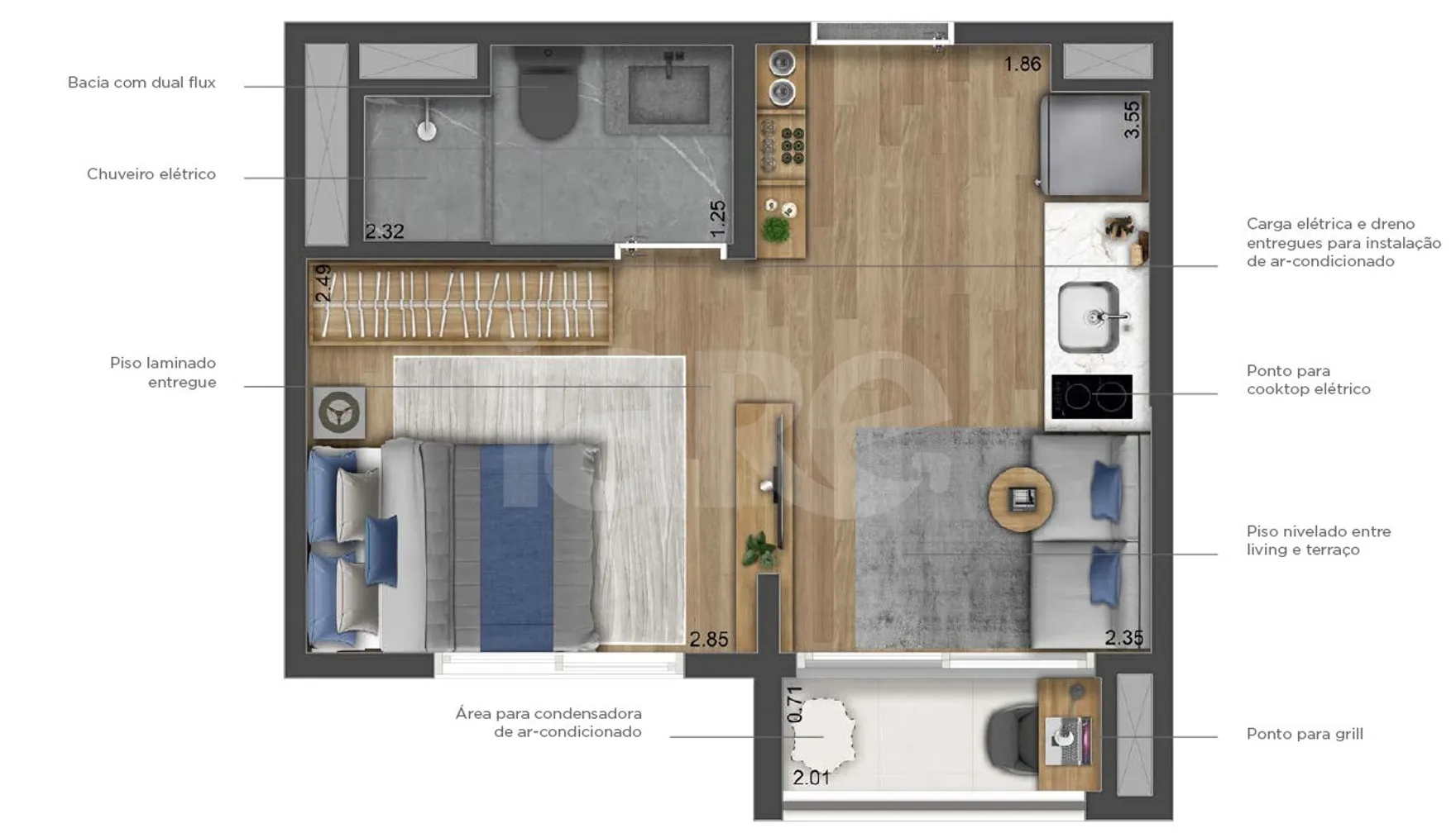 Planta — Studio 24,29 m²
