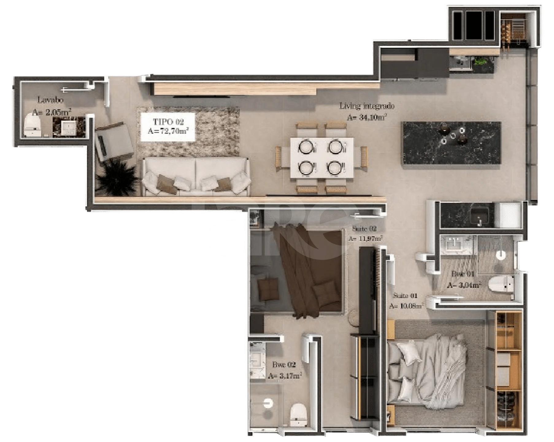 Planta — Apartamento 72,7 m²