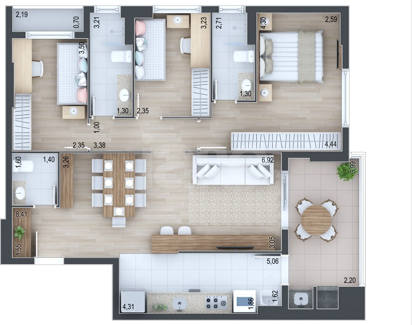 Planta — Apartamento 100,58 m² · 1º pavimento