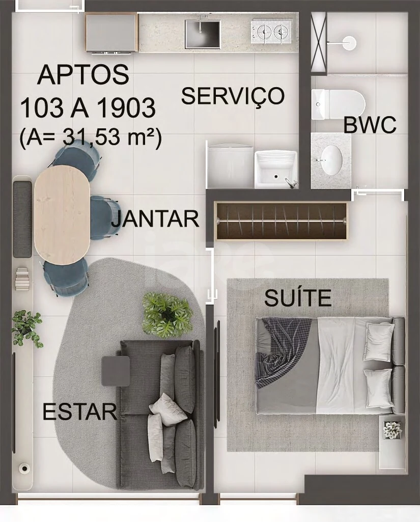 Planta — Apartamento 31,3 m²