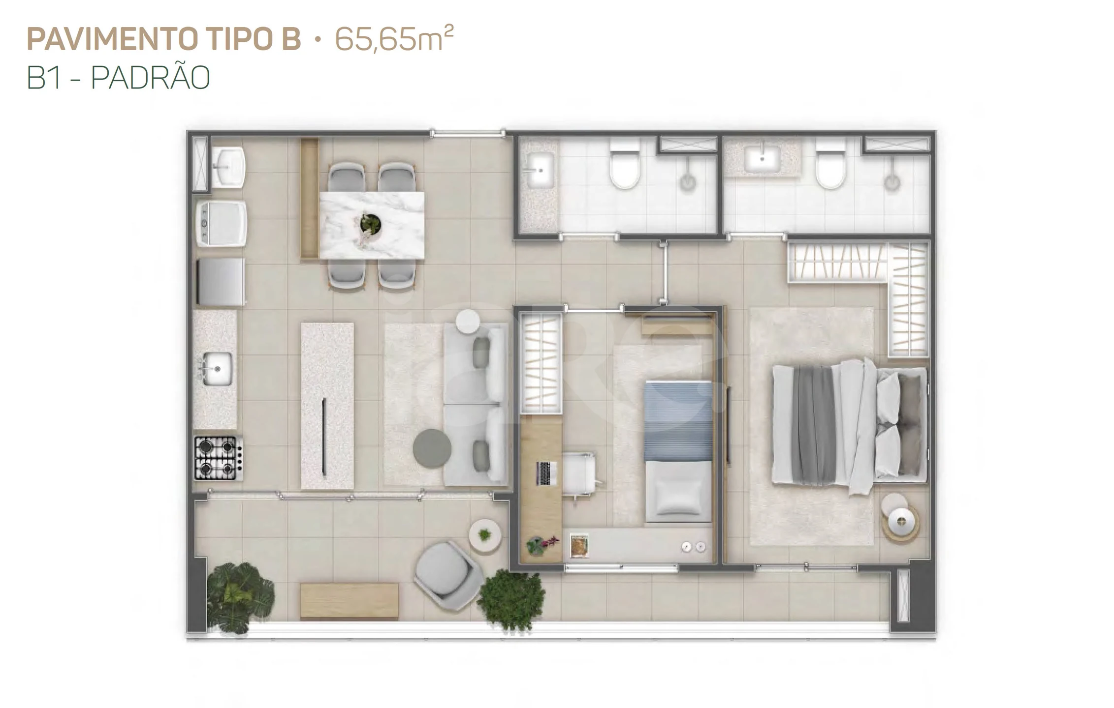 Planta — Planta 65,65m² - Tipo B1 - Padrão