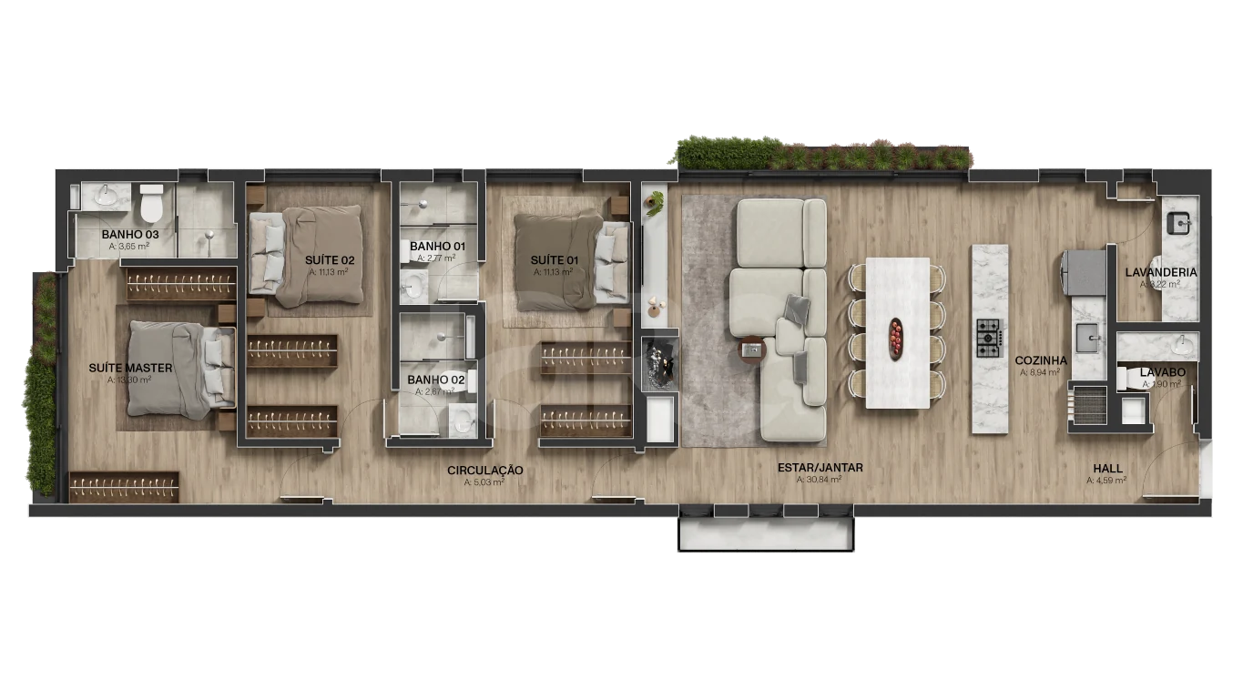 Planta — Apartamento 127,37 m²