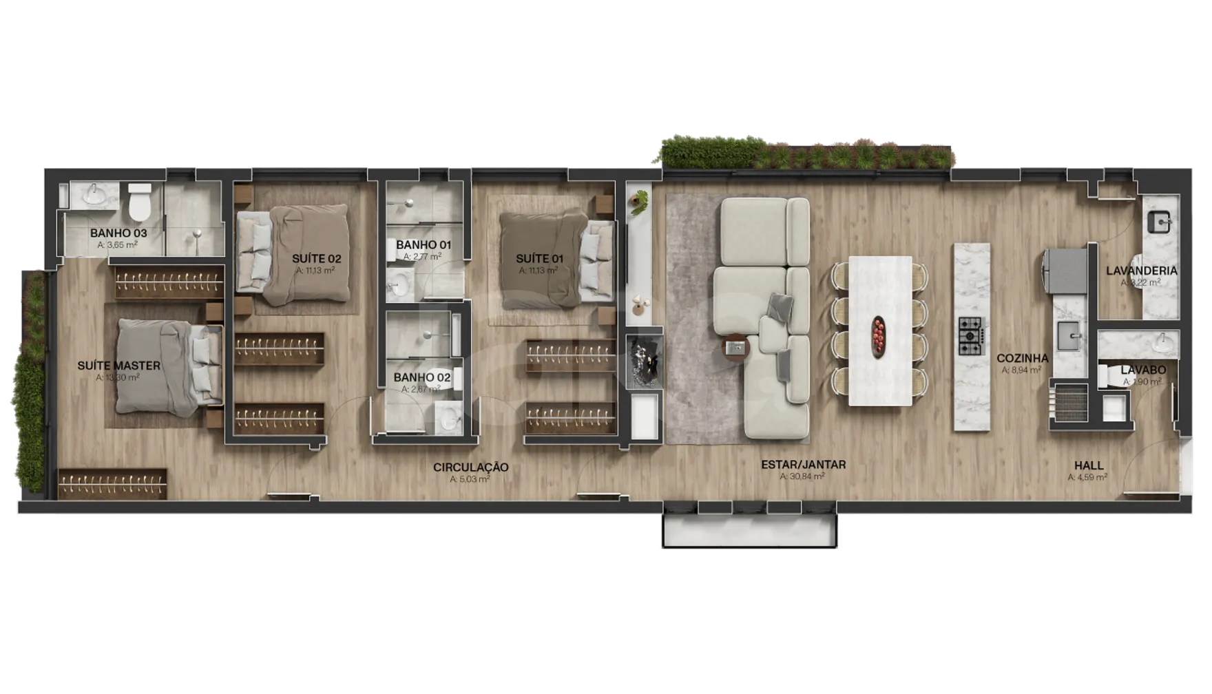 Planta — Apartamento 127,37 m²
