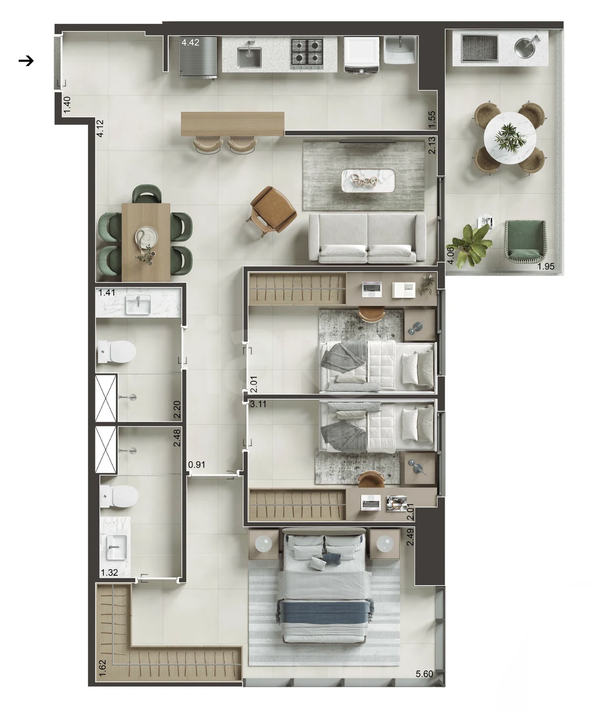 Planta — Apartamento 74,26 m²