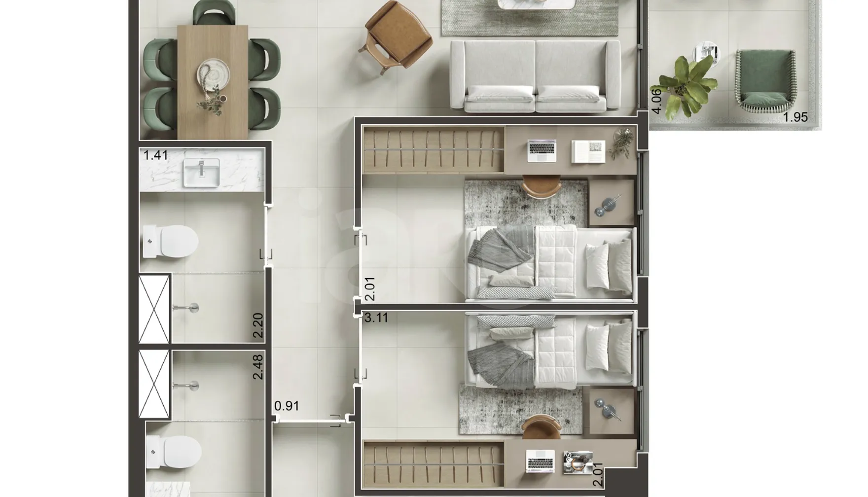Planta — Apartamento 74,26 m²