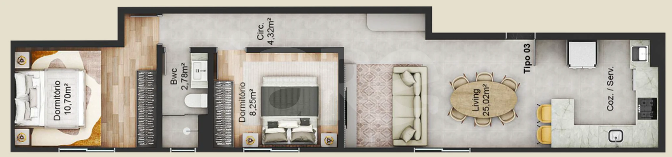 Planta — Apartamento 59,03 m²