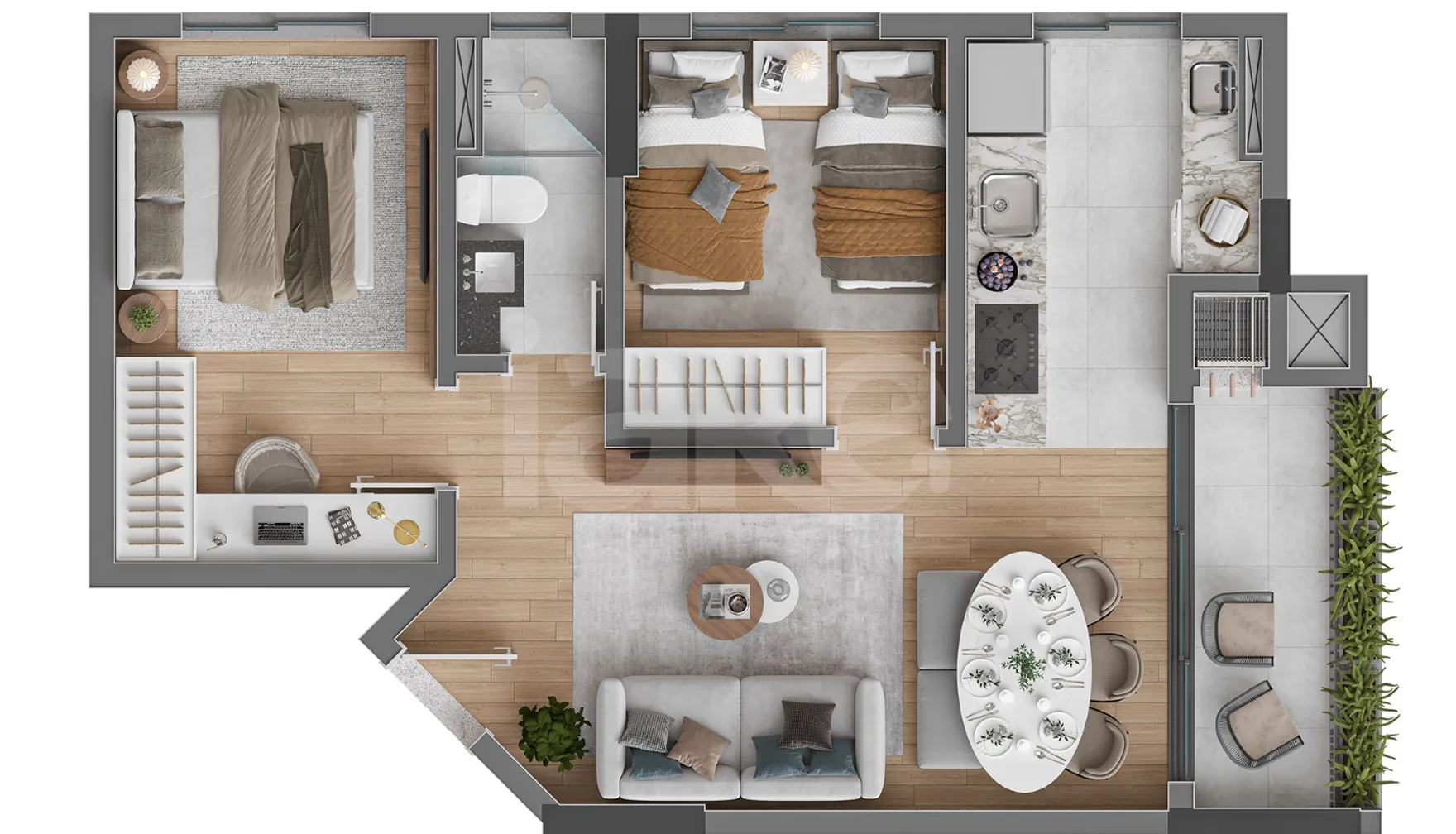 Planta — Apartamento 51,4 m²