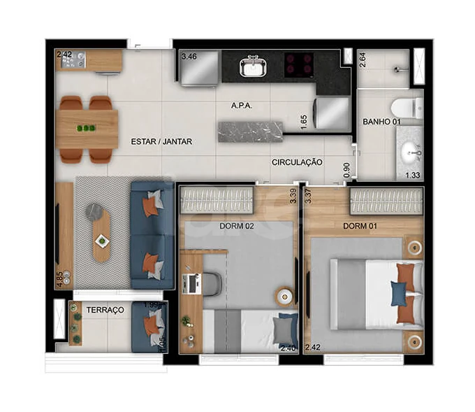 Planta — Apartamento 60,8 m²