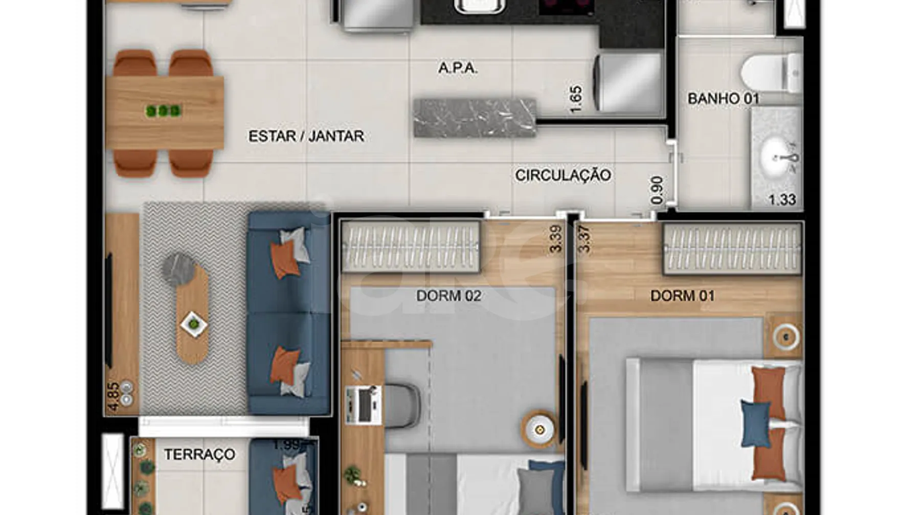 Planta — Apartamento 60,8 m²