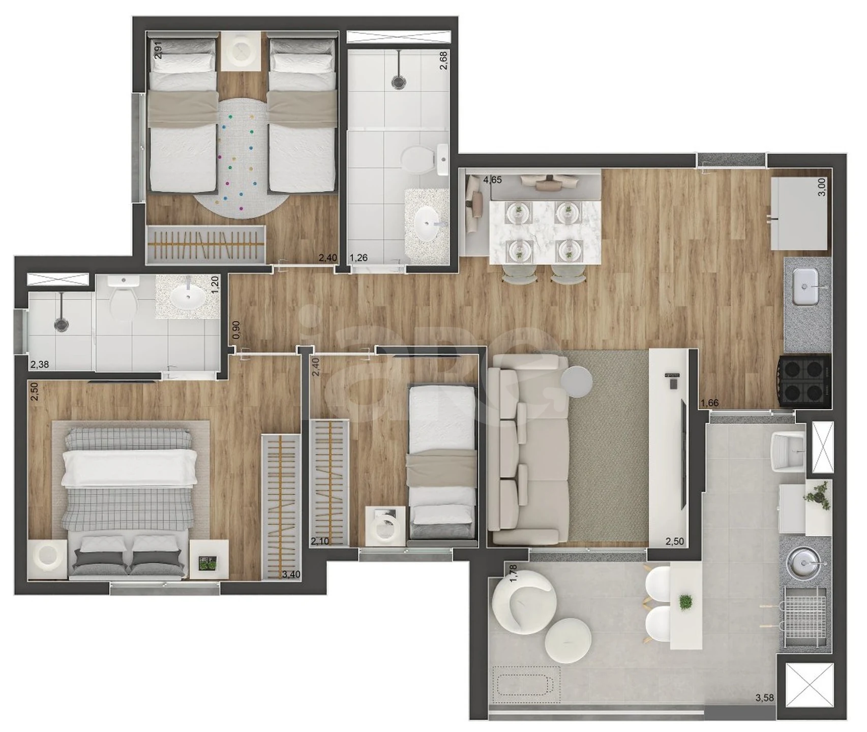Planta — Apartamento 66,42 m²