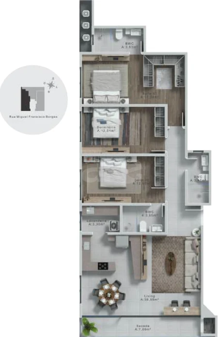 Planta — Apartamento 120,87 m²