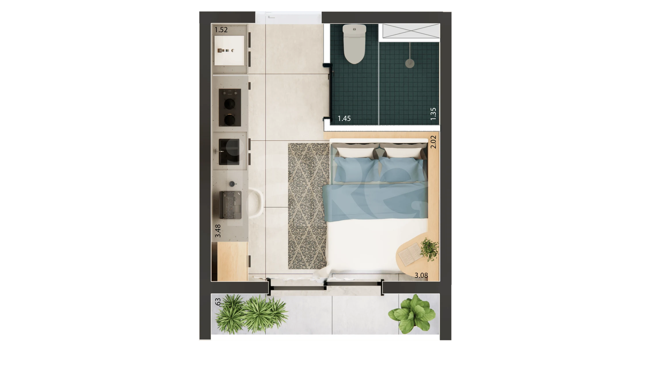 Planta — Studio 14,36 m²
