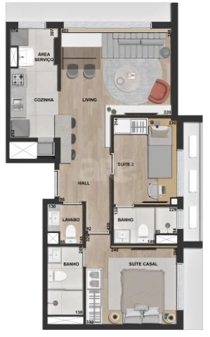 Planta — Apartamento 65,08 m²
