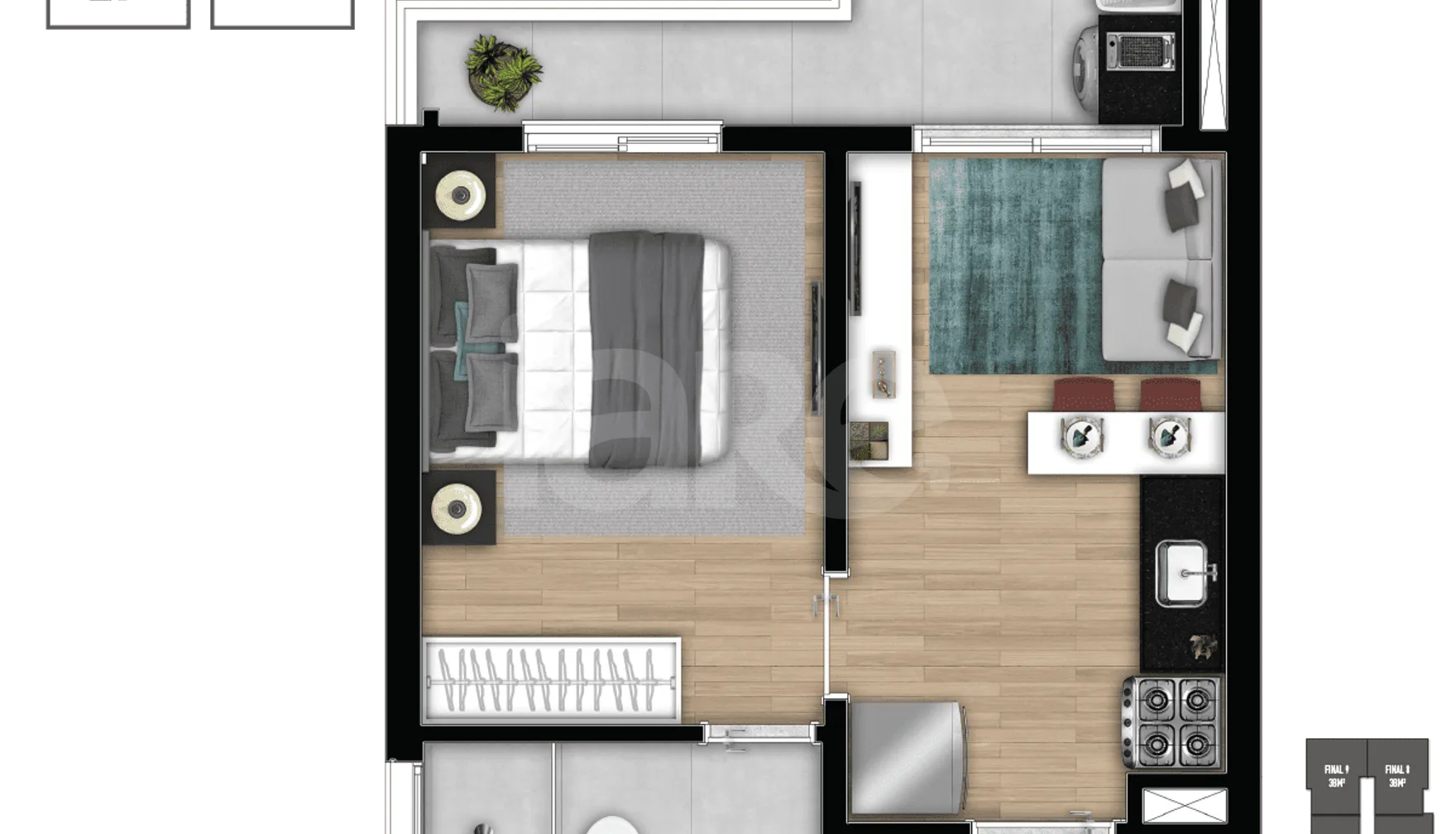 Planta — Apartamento 29,92 m²