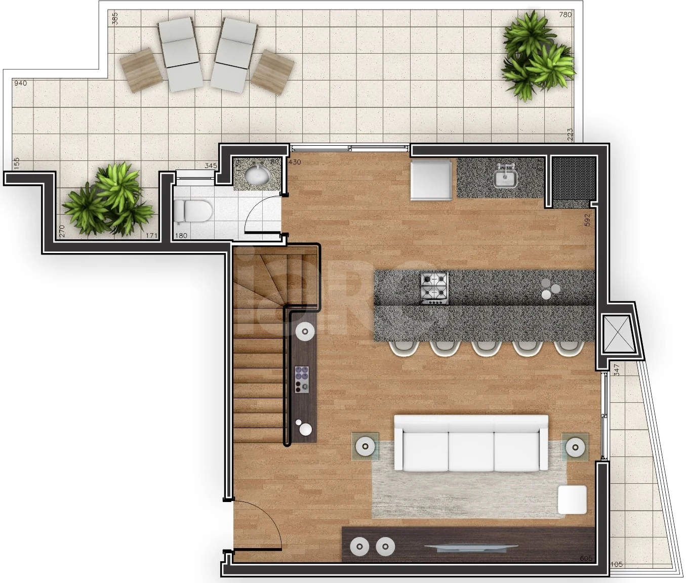 Planta — Cobertura Duplex 132,33 m² · 1º pavimento