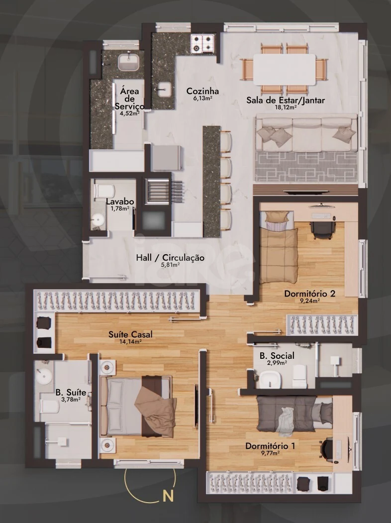 Planta — Apartamento 92,29 m²