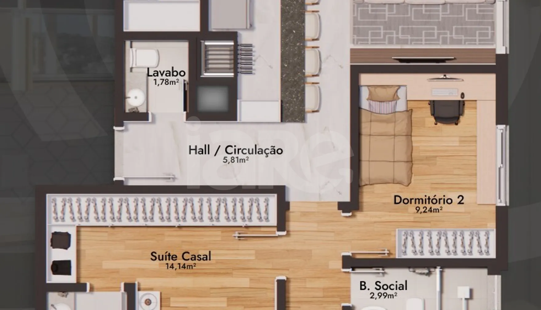 Planta — Apartamento 92,29 m²