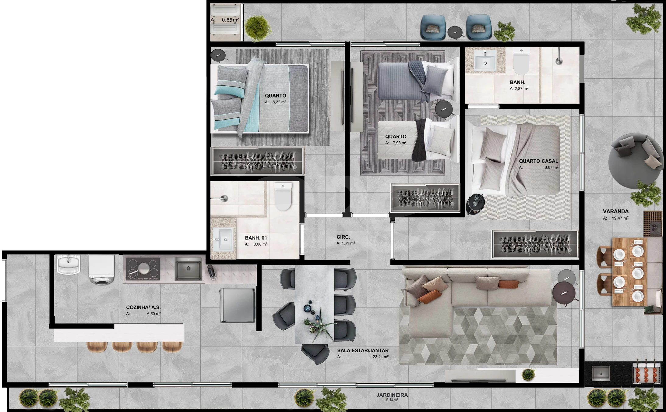 Planta — Apartamento 95,94 m²