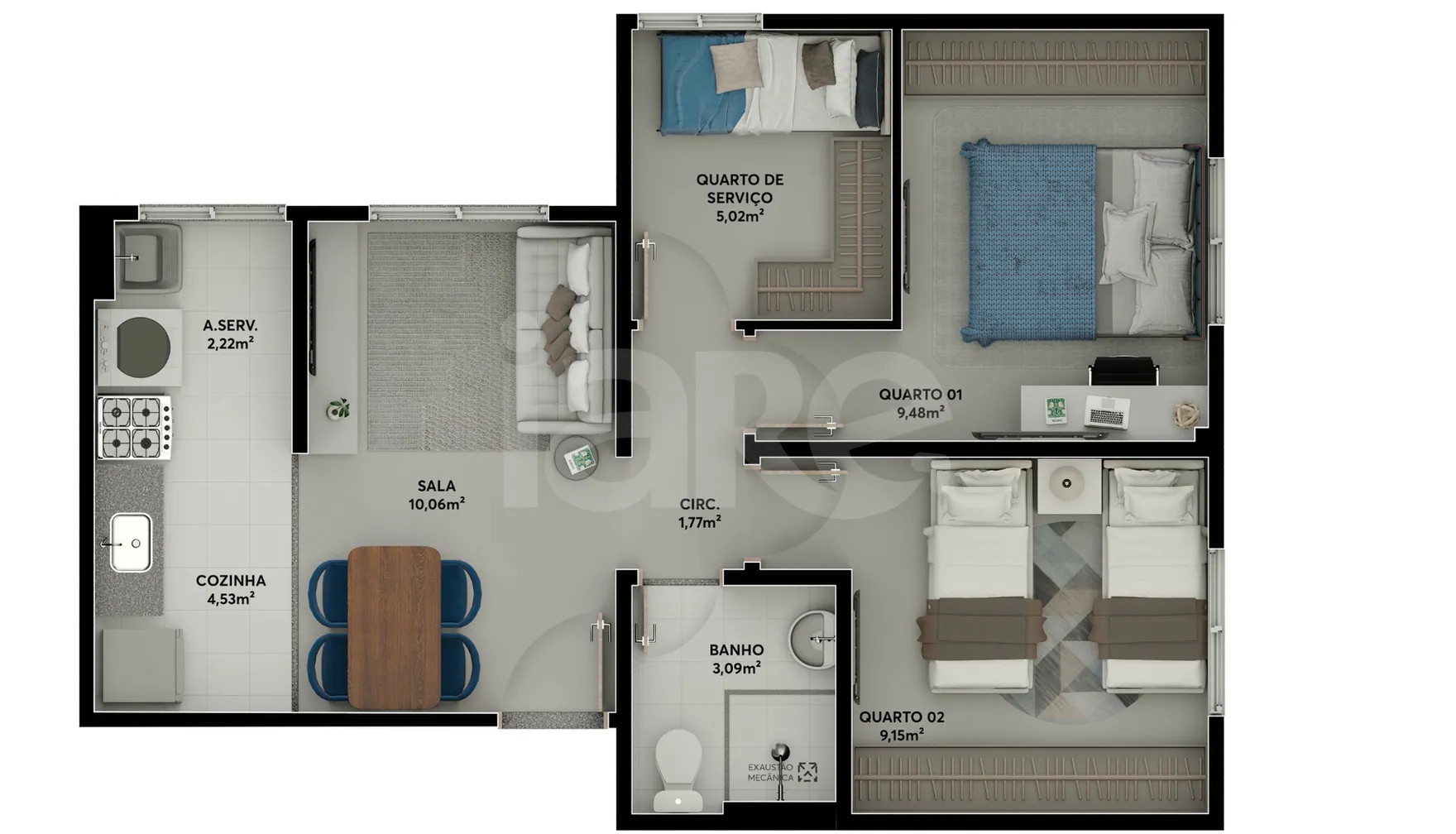 Planta — Apartamento 51,6 m²