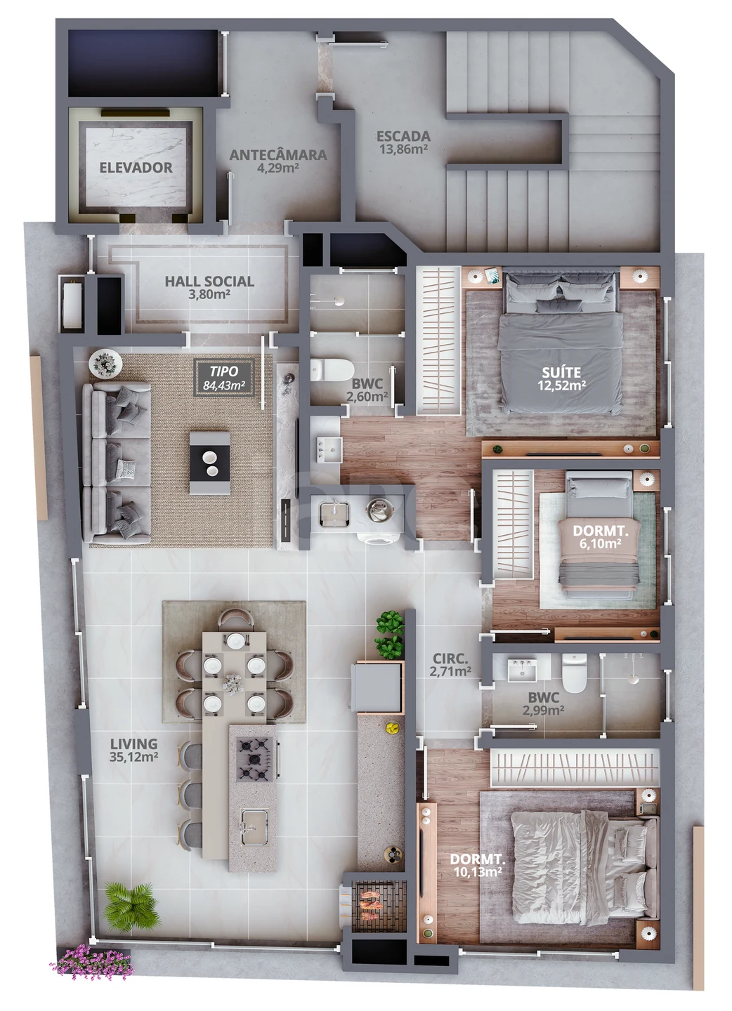 Planta — Apartamento 84,43 m²